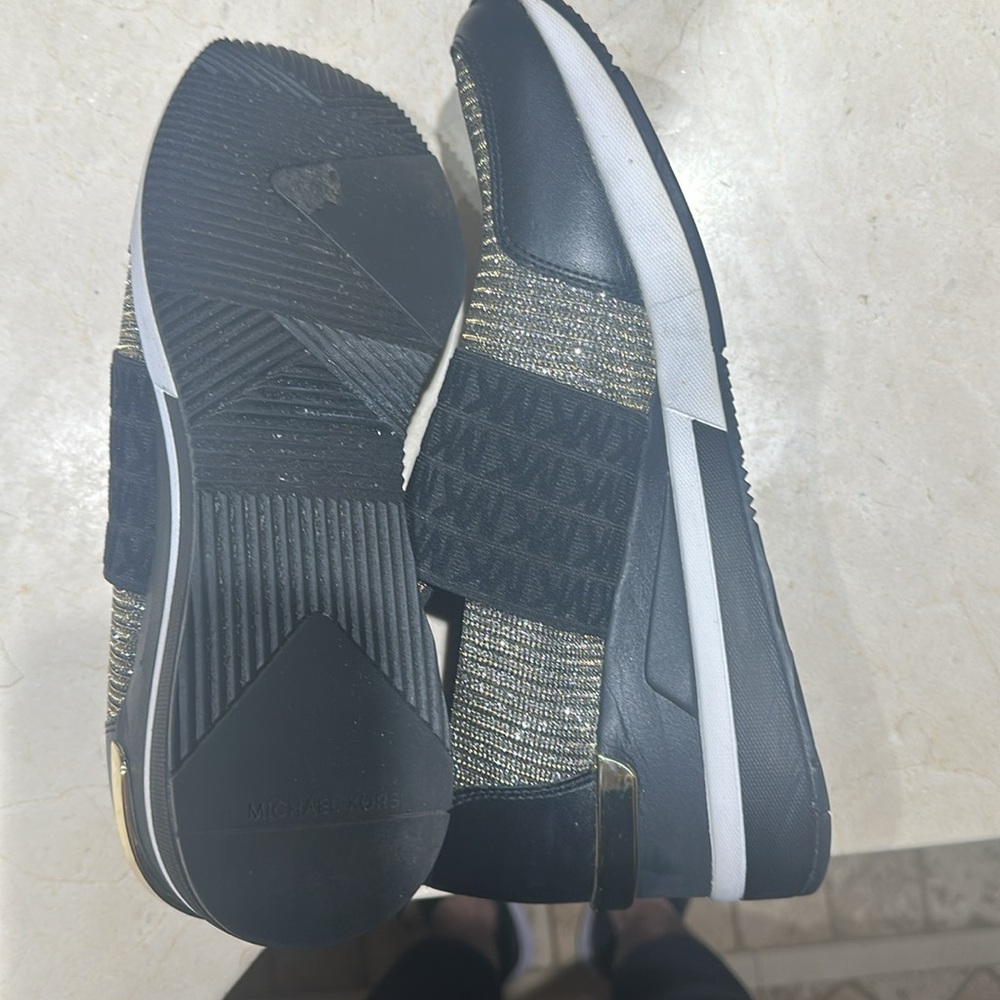 Michael Kors Black and Metallic Glitter Slip-On Loafers - Picture 2 of 6